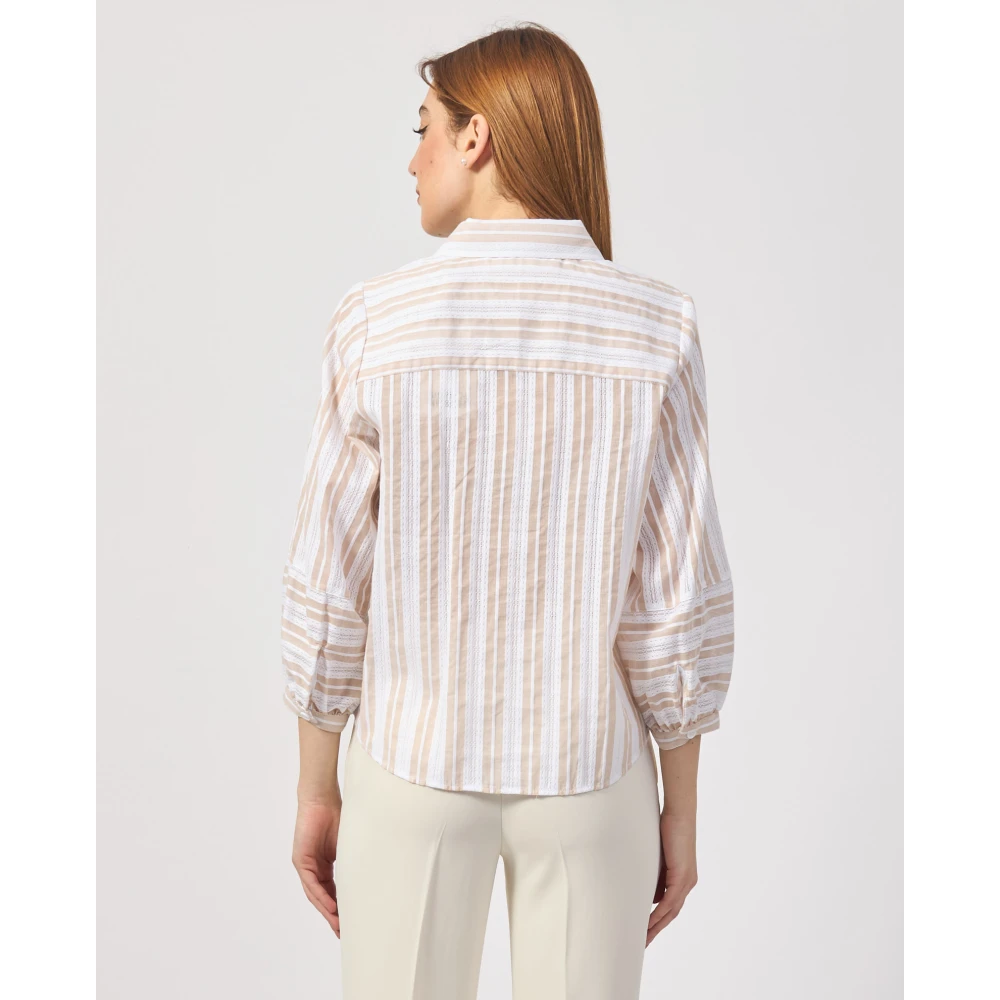 Silvian Heach Beige Gestreepte Shirt met Pofmouwen Beige Dames