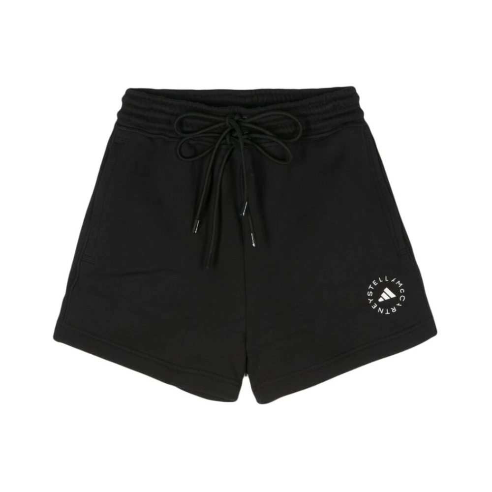 Adidas by stella mccartney Zwarte Shorts van Biologisch Katoen met Logo Print Black Dames