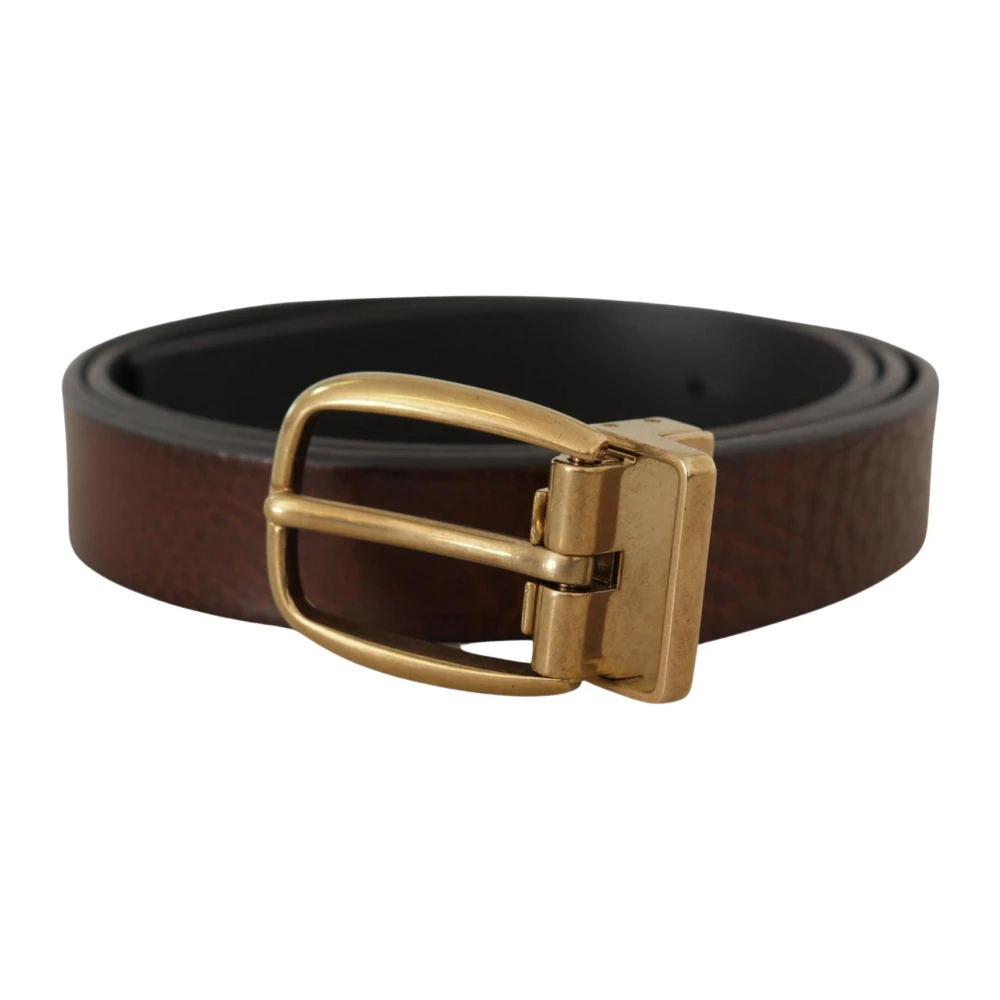 Dolce & Gabbana Men's Brown Belts, One Size, Vintage Metal Buckle Leather Belt