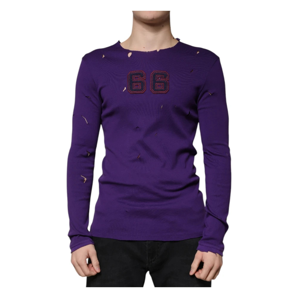 Dolce & Gabbana Purple Round-Neck Knitwear, Male, L, Cotton Crewneck Jumper