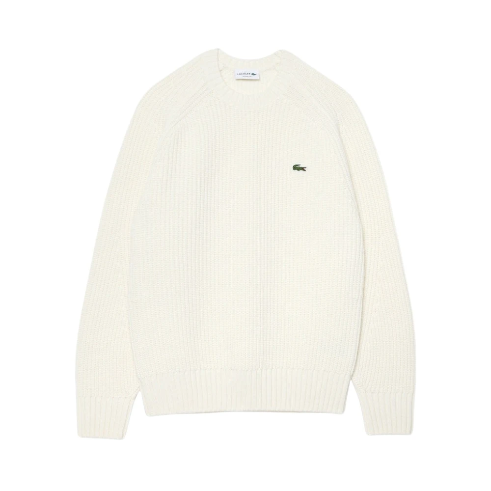 Lacoste Dikke Wol Ronde Hals Trui White Heren