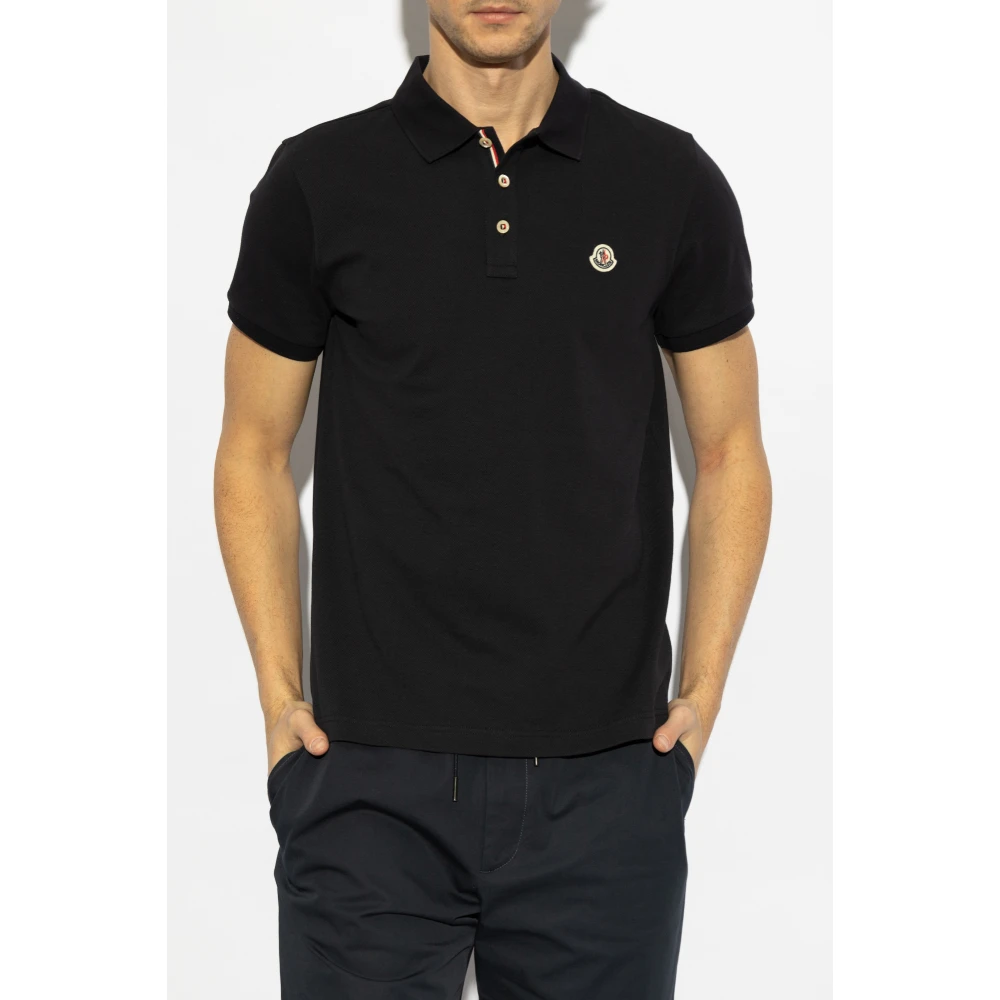 Moncler Katoenen polo met logopatch Blue Heren