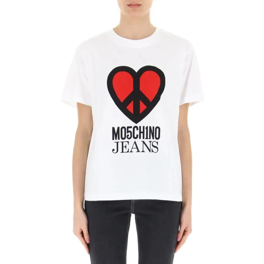Moschino Wit Ronde Hals Bedrukt T-Shirt White Dames