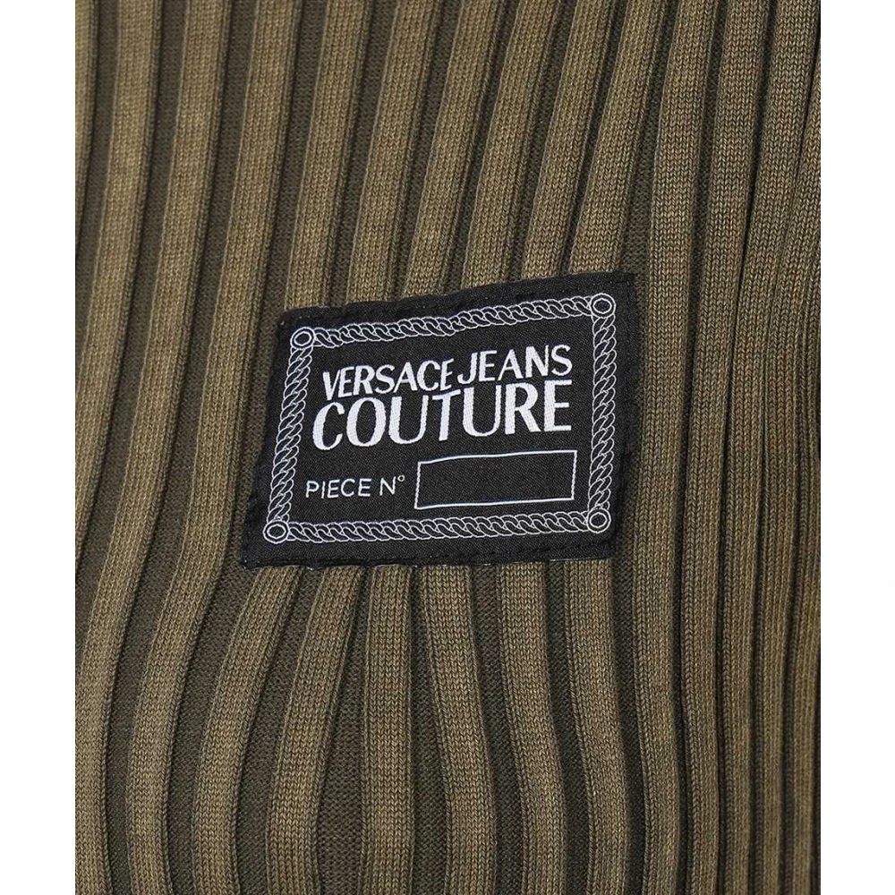 Versace Jeans Couture Geribbelde Gebreide Jurk met Logo Patch Green Dames