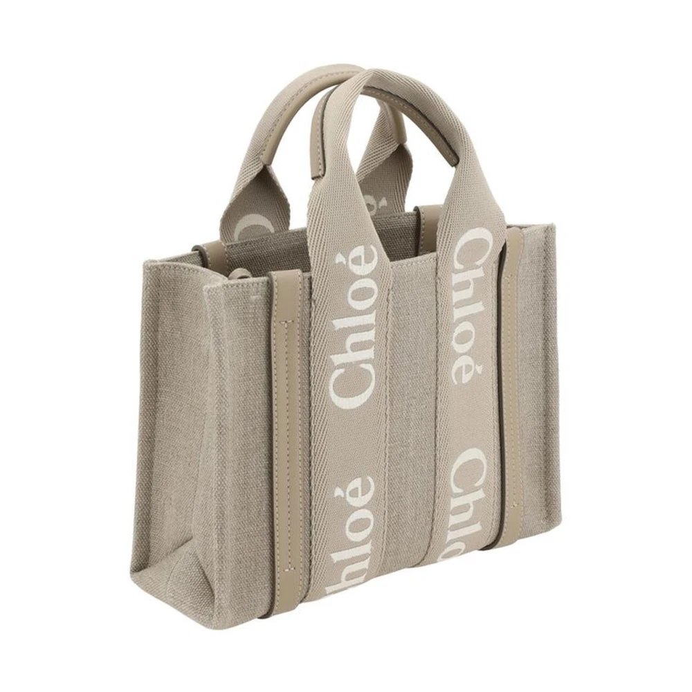 Chloé Linnen handtas met leren details Beige Dames