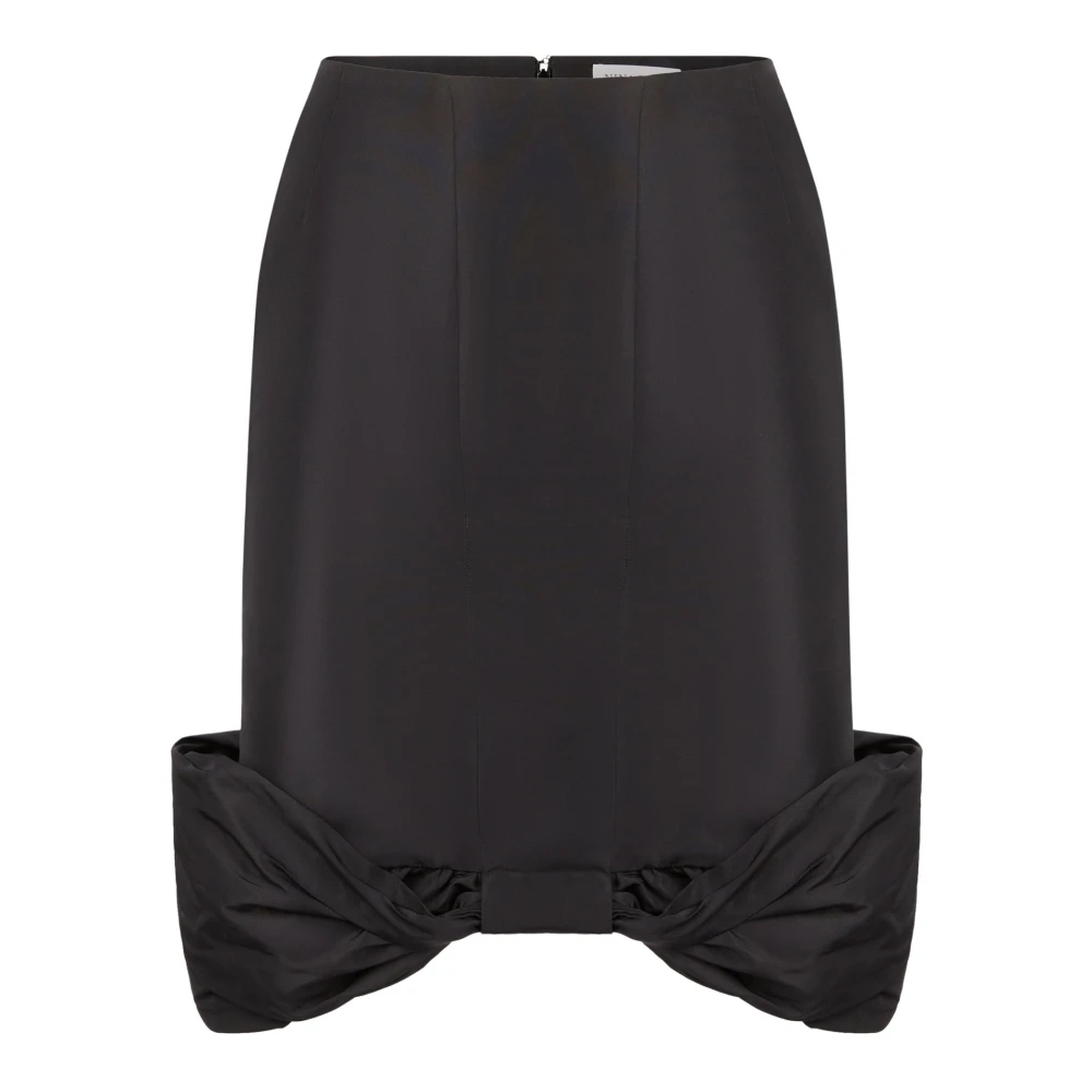 Nina Ricci Zwarte Taffeta Bow Peplum Midi Rok Black Dames