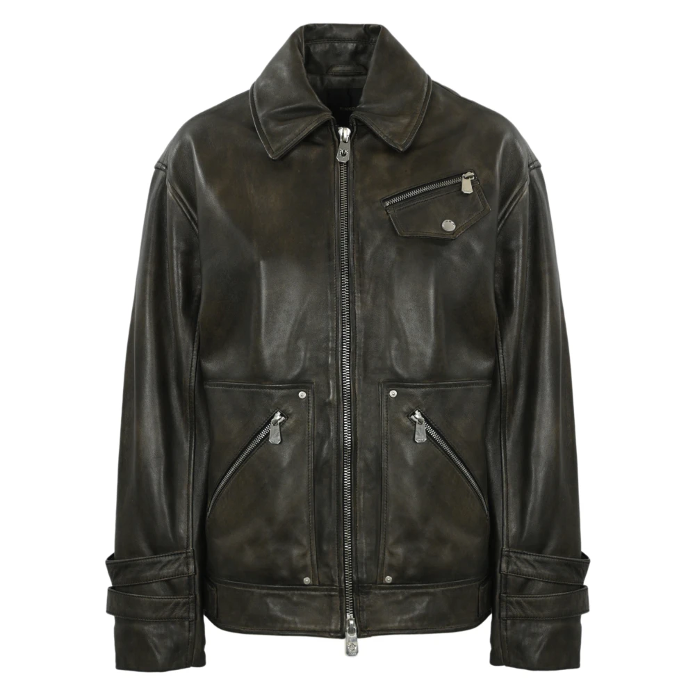 Pinko Zwarte leren jas ritssluiting Black Dames