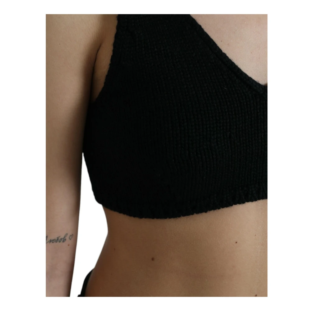 Dolce & Gabbana Zwarte Cashmere V-Hals Crop Top Black Dames