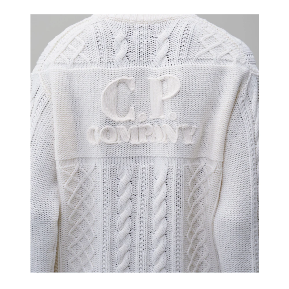 C.P. Company Jacquard Logo Trui in Wit White Heren