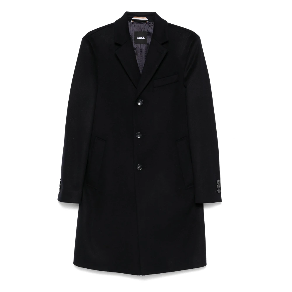 Hugo Boss Wol Kasjmier Jas met Knoopsluiting Blue Heren