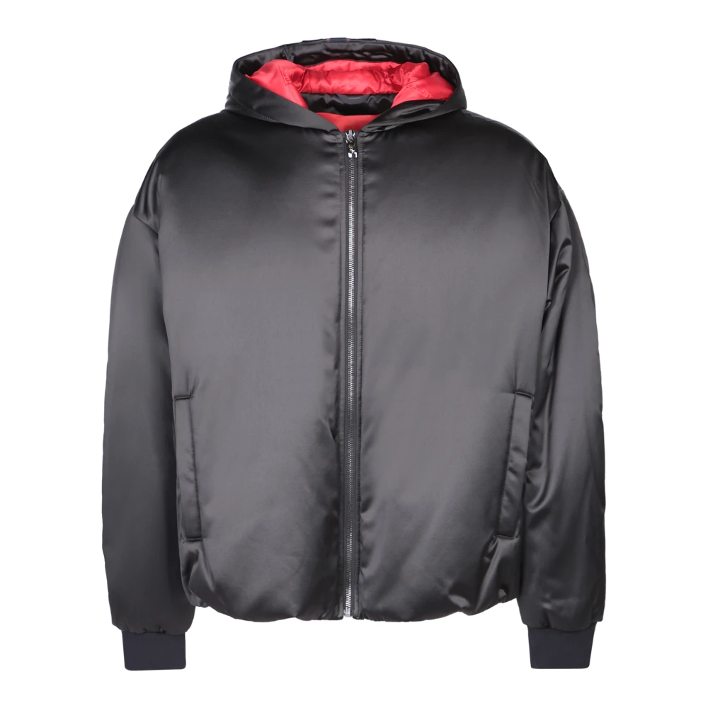 Ferrari Unisex Black Shiny Fabric Bomber Jacket With Hood - Image 3