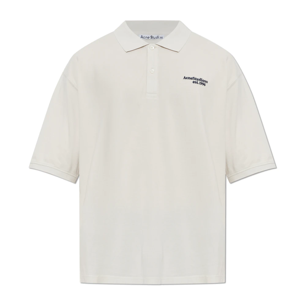 Acne Studios Washed Logo Polo Shirt - Man Polo Shirts White M - Immagine 2