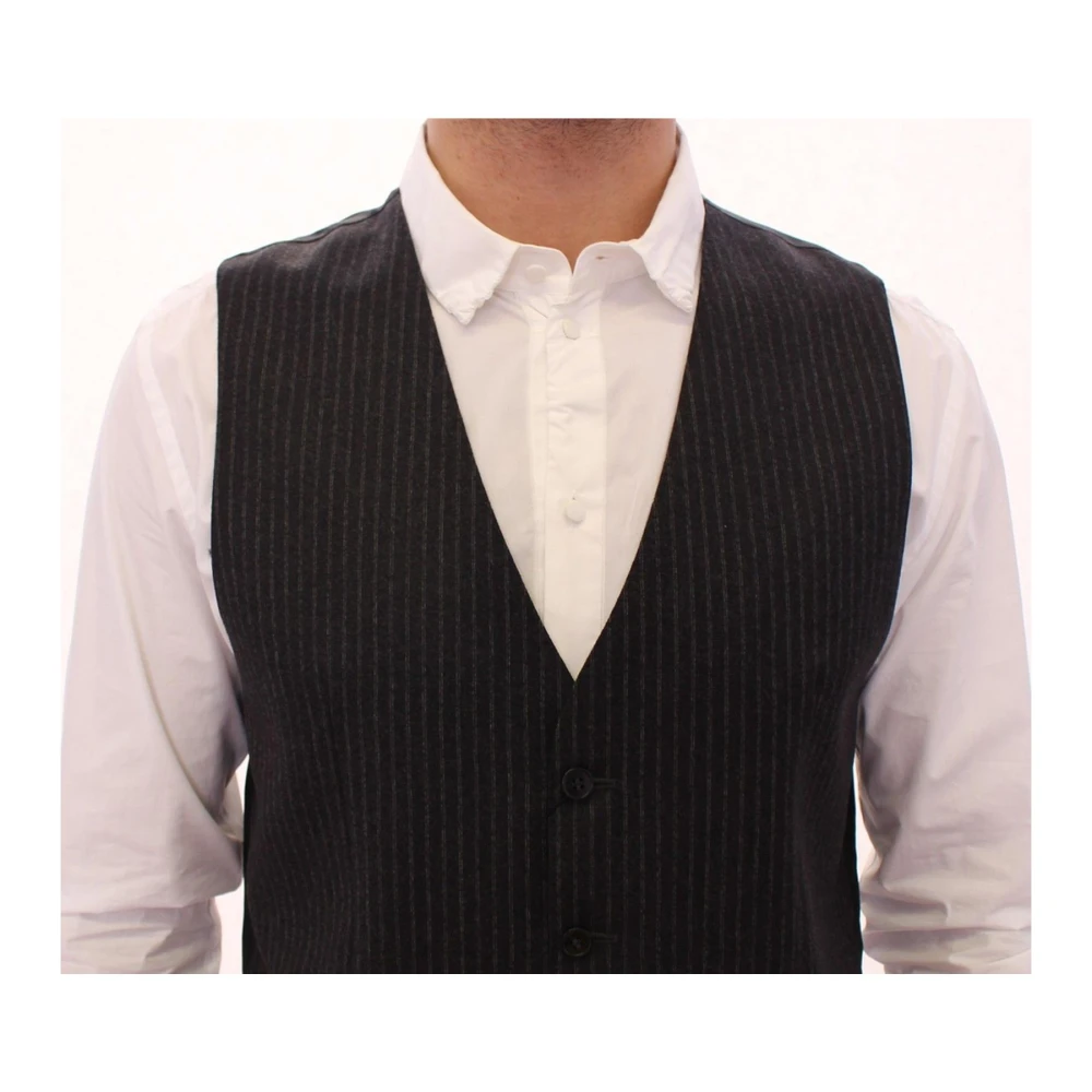 Dolce & Gabbana Grijze Gestreepte Jurk Vest met Logo Gray Heren