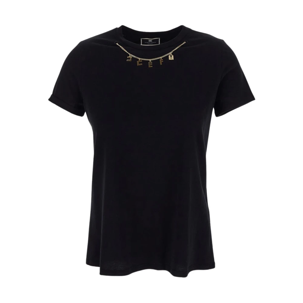 Elisabetta Franchi Katoenen Chain T-Shirt Black Dames