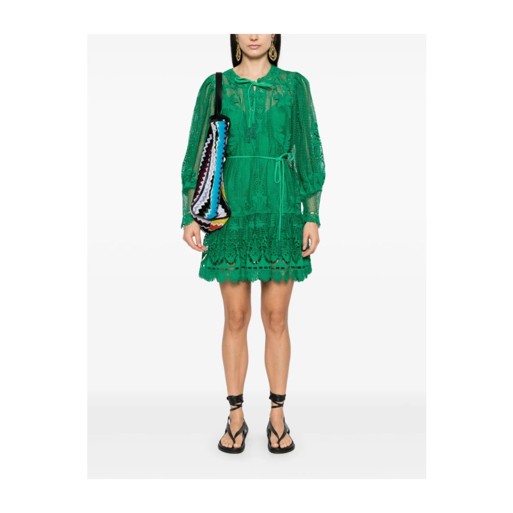 Farm Rio Groene V-hals Knoopmanchet Jurk Green Dames