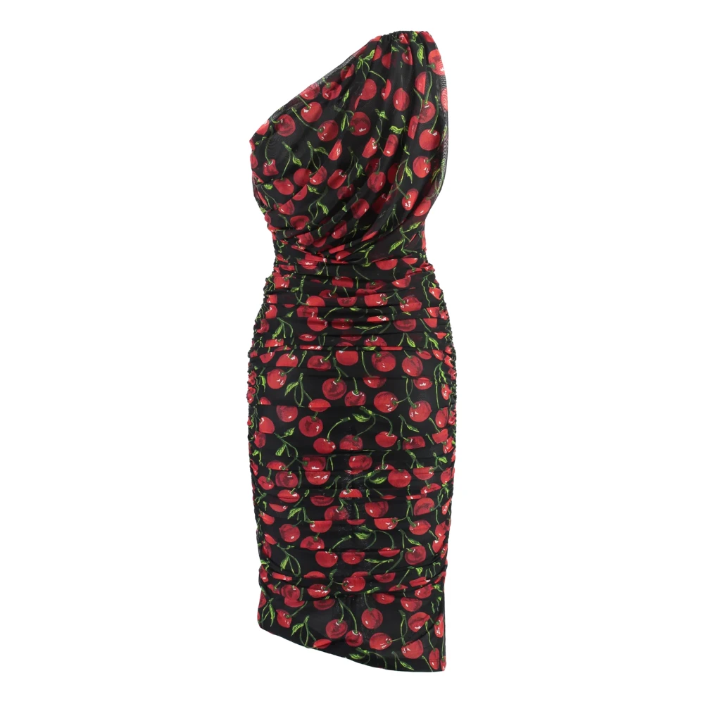 Dolce & Gabbana Kersenprint One-Shoulder Midi Jurk Multicolor Dames