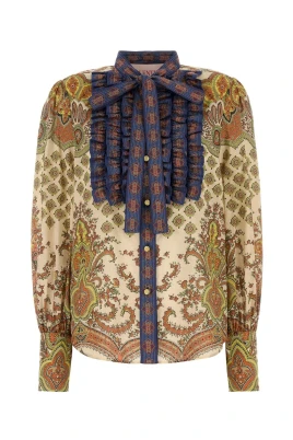 Paisley Print Silk Ruffle Shirt