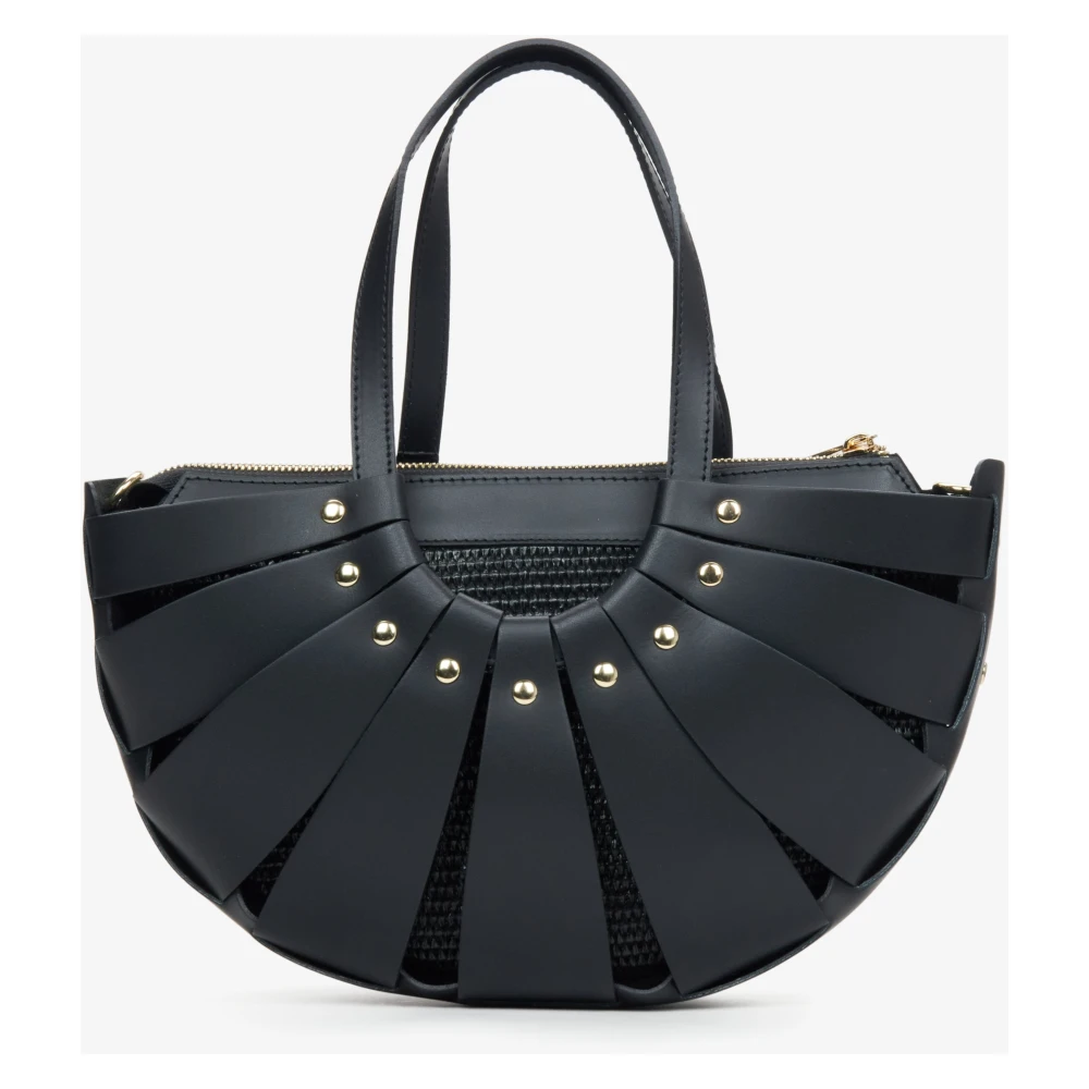Estro Luxe Zwarte Mand Handtas Italiaans Leer Black Dames