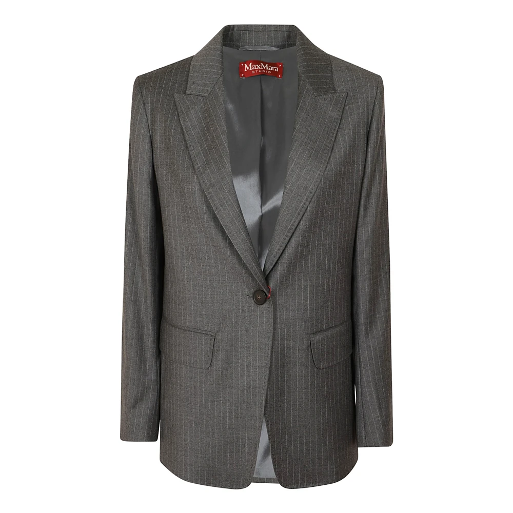 Max Mara Studio Grijze Pinstripe Flannel Stretch Blazer Gray Dames