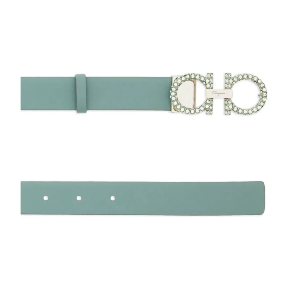Salvatore Ferragamo Kristallen Leren Riem met Gancini Gesp Green Dames