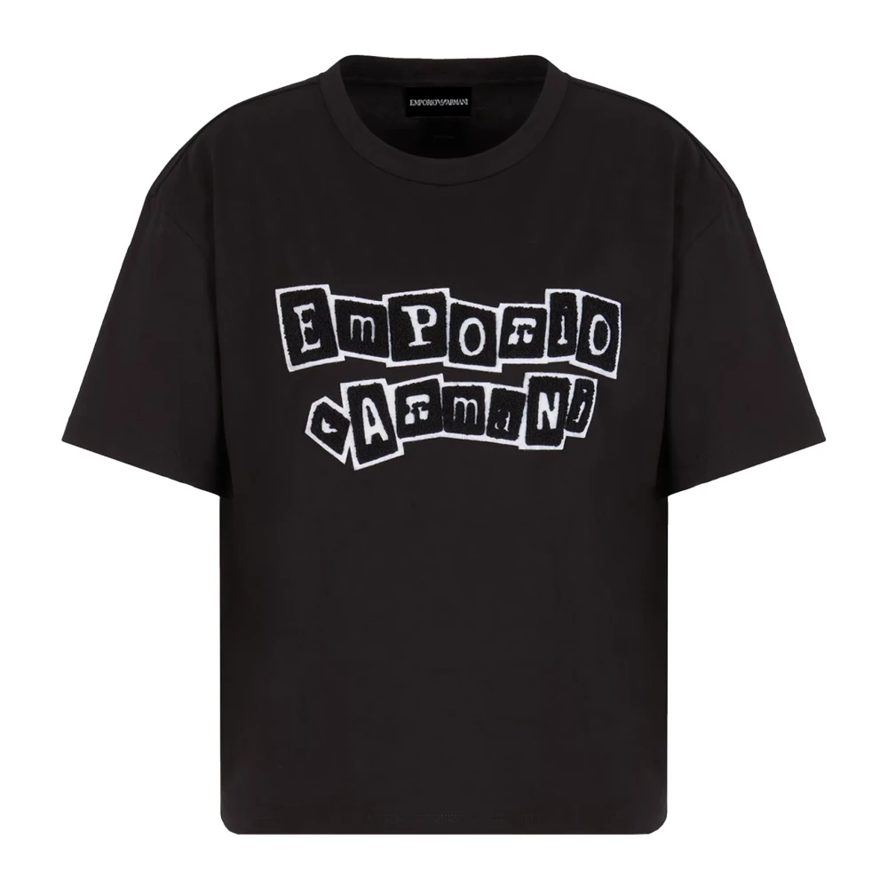 Emporio Armani Zwarte T-shirts en Polos Jersey Patch Black Dames