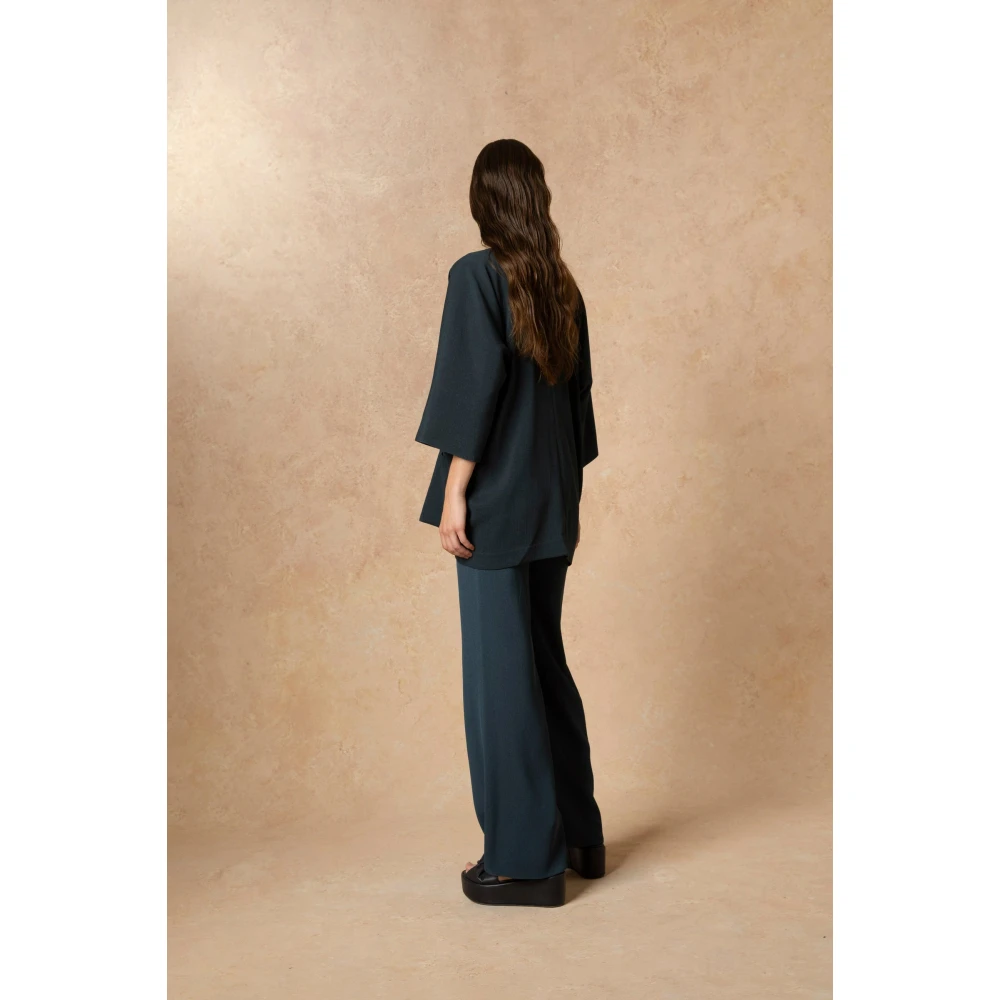 Cortana Blauwe Open Jas Zijde Viscose Blue Dames
