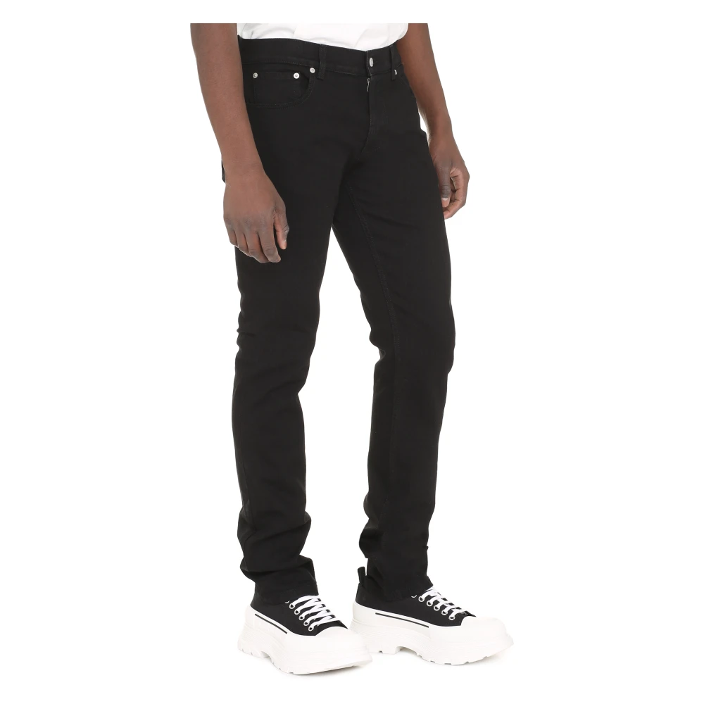 alexander mcqueen Slim Fit Jeans met Leren Logo Tag Black Heren