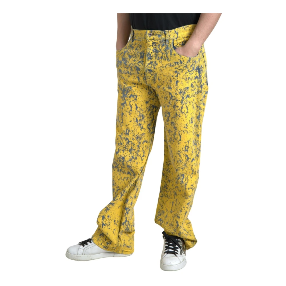Dolce & Gabbana Gele Tie-Dye Straight Denim Jeans Yellow Heren