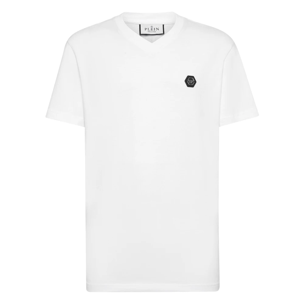 Philipp Plein Mannelijk Wit Tops Heren, 2XL, Katoen, T-Shirt V-Neck Gothic