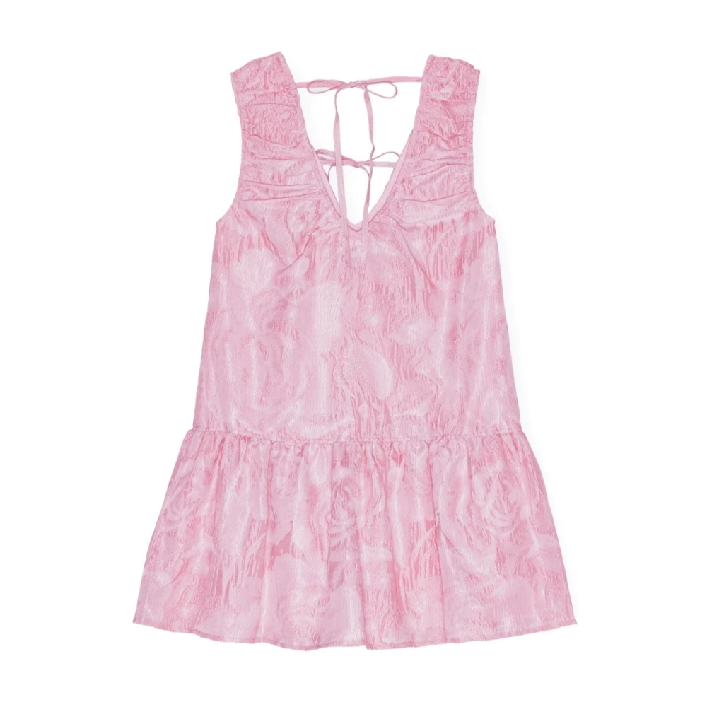 Ganni Roze V-hals Jurk met Striksluiting Pink Dames