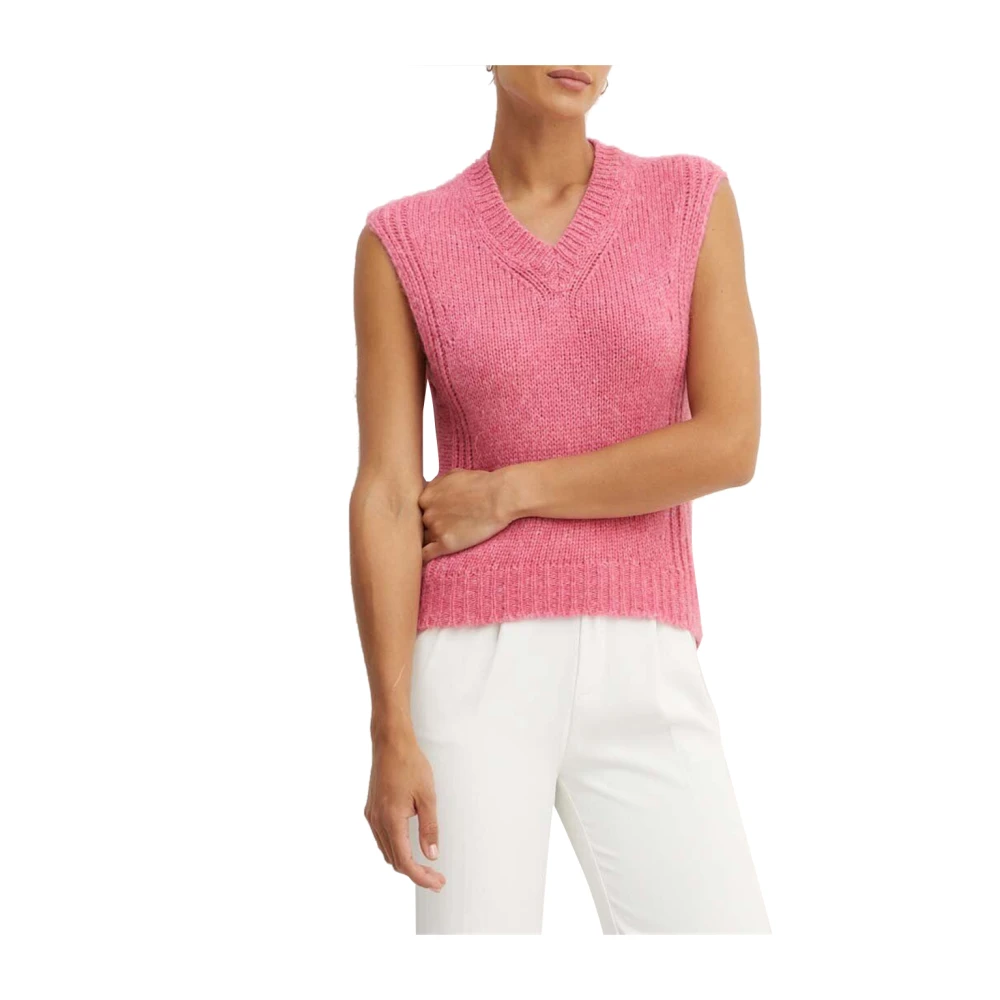 Actitude Veelzijdige Wollen Blend Ribgebreide Trui Pink Dames