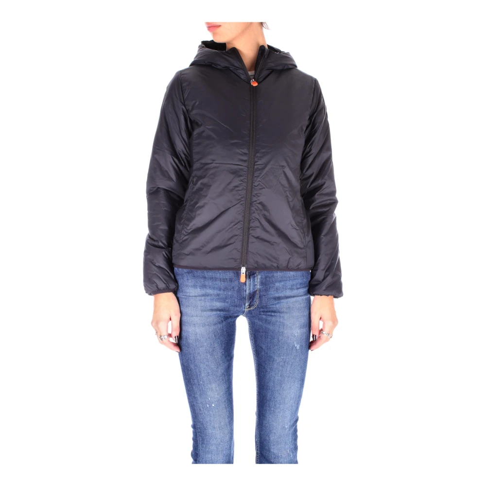 Save The Duck Black Logo Side Zip Jacket Black Dames