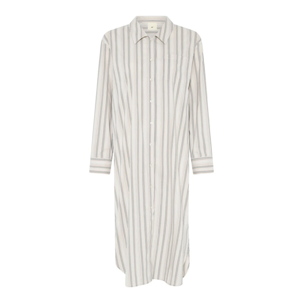 Heartmade Gestreepte Oversized Overhemdjurk Beige Dames