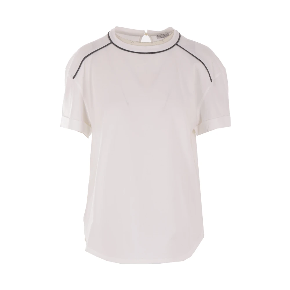 BRUNELLO CUCINELLI Witte Katoenen T-shirt met Contrast Piping White Dames
