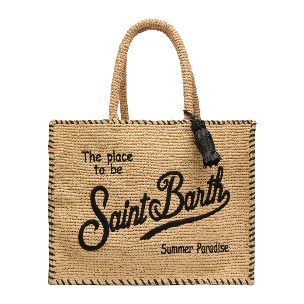 Mc2 Saint Barth Women's Beige Shopping Bags, One Size, Raffia Vanity Shoulder Bag With Tassel