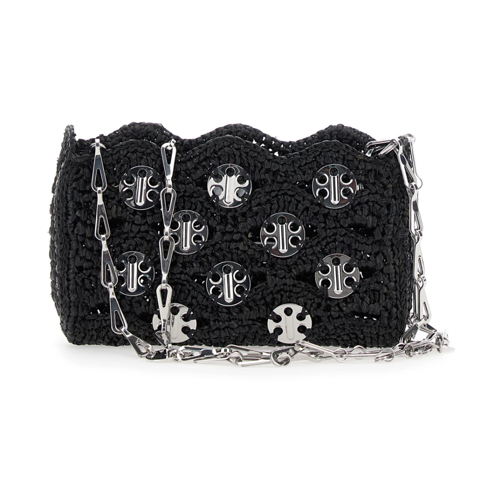 Paco Rabanne Zwarte schoudertas met kettingband en discs Black Dames