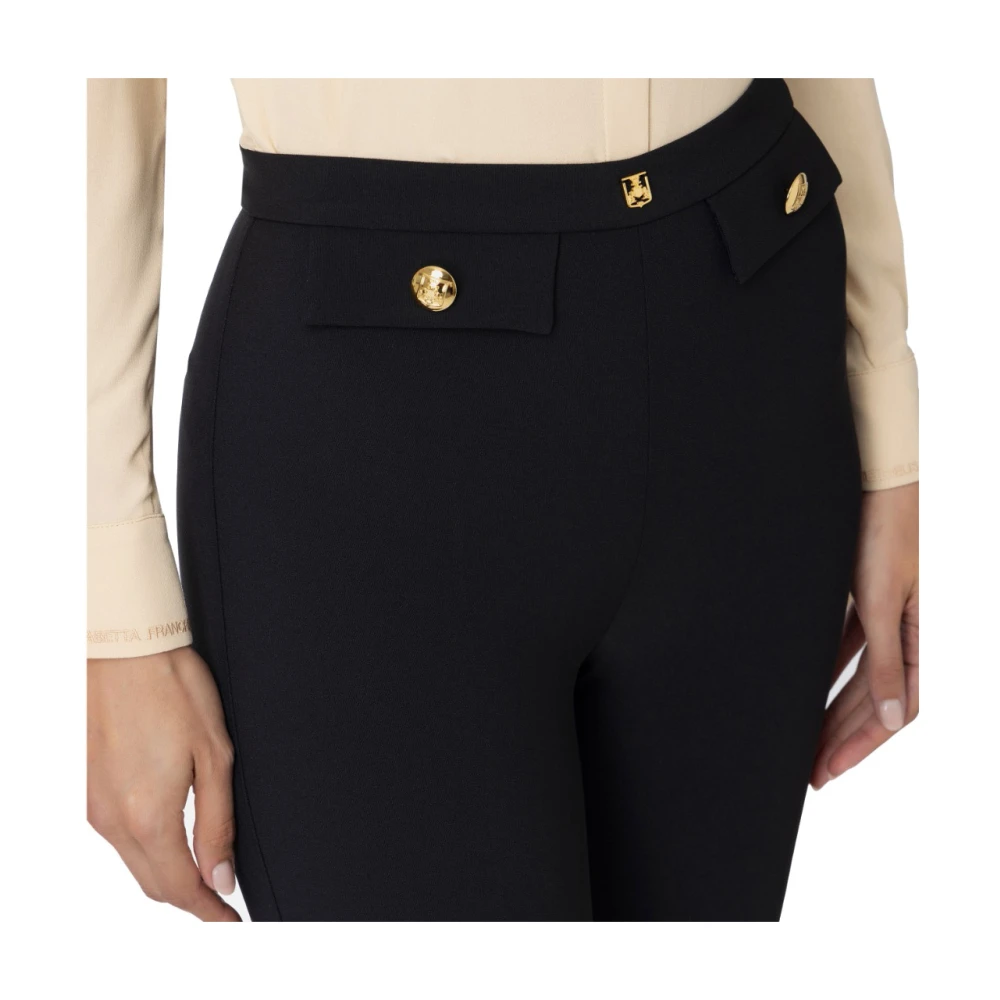 Elisabetta Franchi Logo Rivet Stretch Crepe Enkellange Broek Black Dames