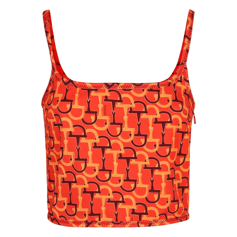 Gucci Orange Silk Printed Top - Female - Sleeveless Tops - S - Tops
