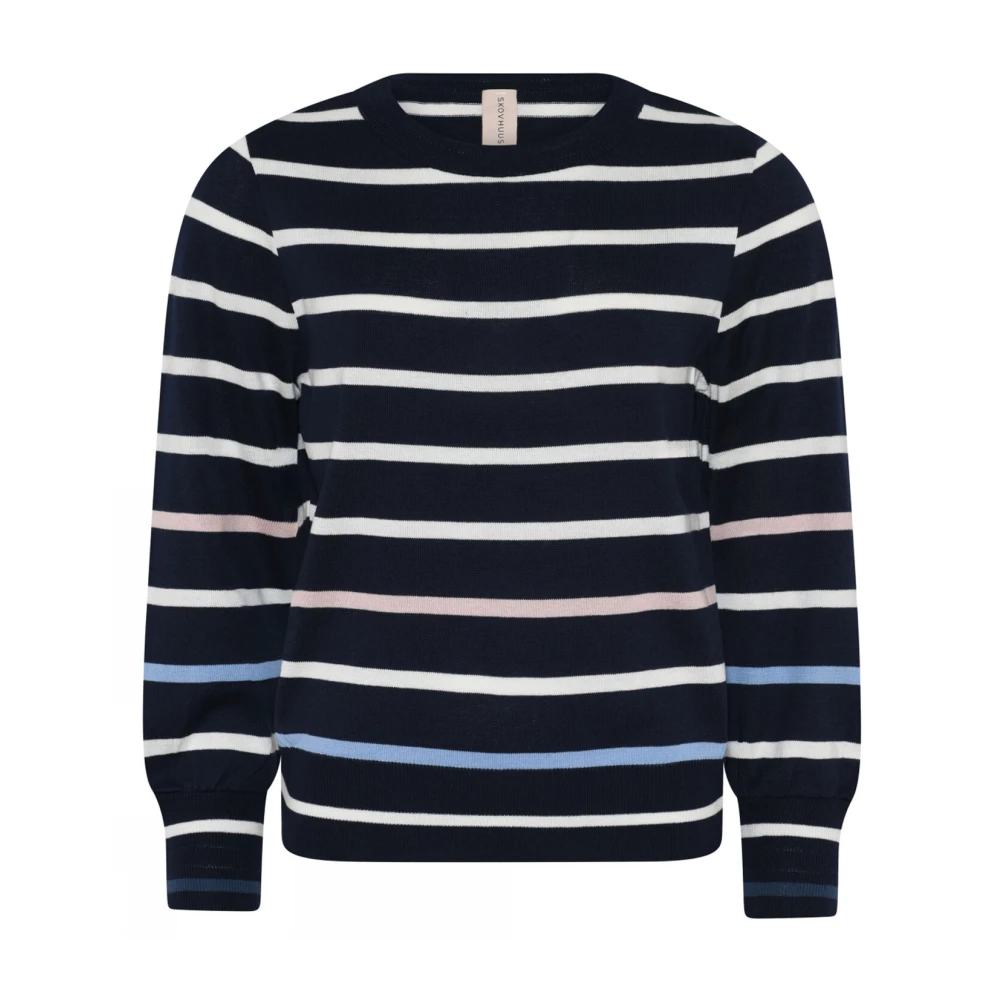 Skovhuus Sportieve Gestreepte O-Neck Pullover Blouse Blue Dames