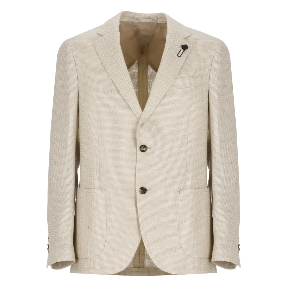 Lardini Beige Kasjmier Zijden Jas Peak Revers Beige Heren