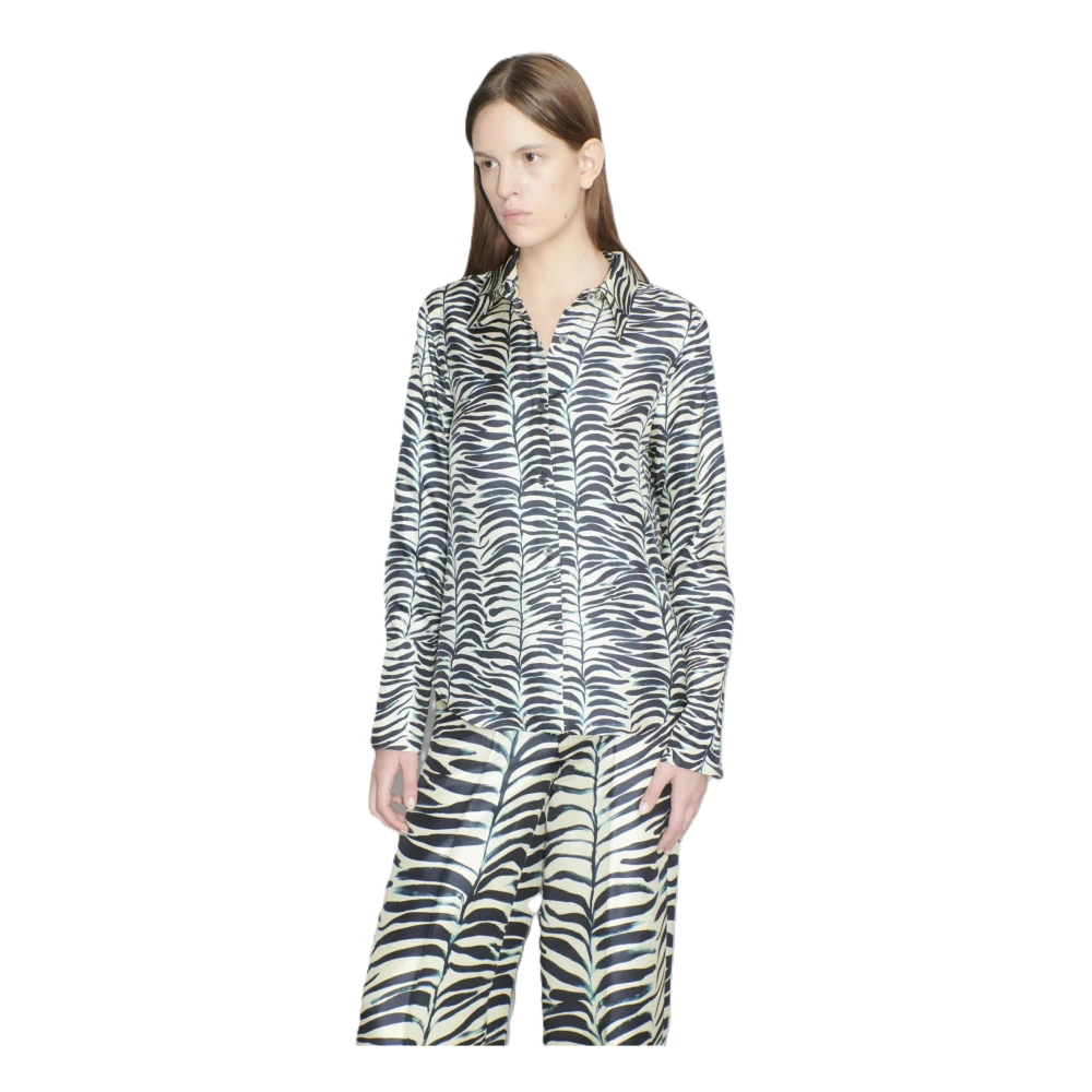 Odeeh Blauwe Blouse met Kraag en Manchetten Black Dames