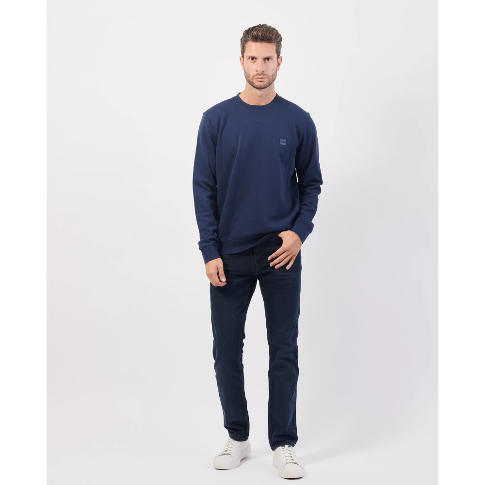 Hugo Boss Blauwe Casual Sweater Franse Terry Logo Blue Heren