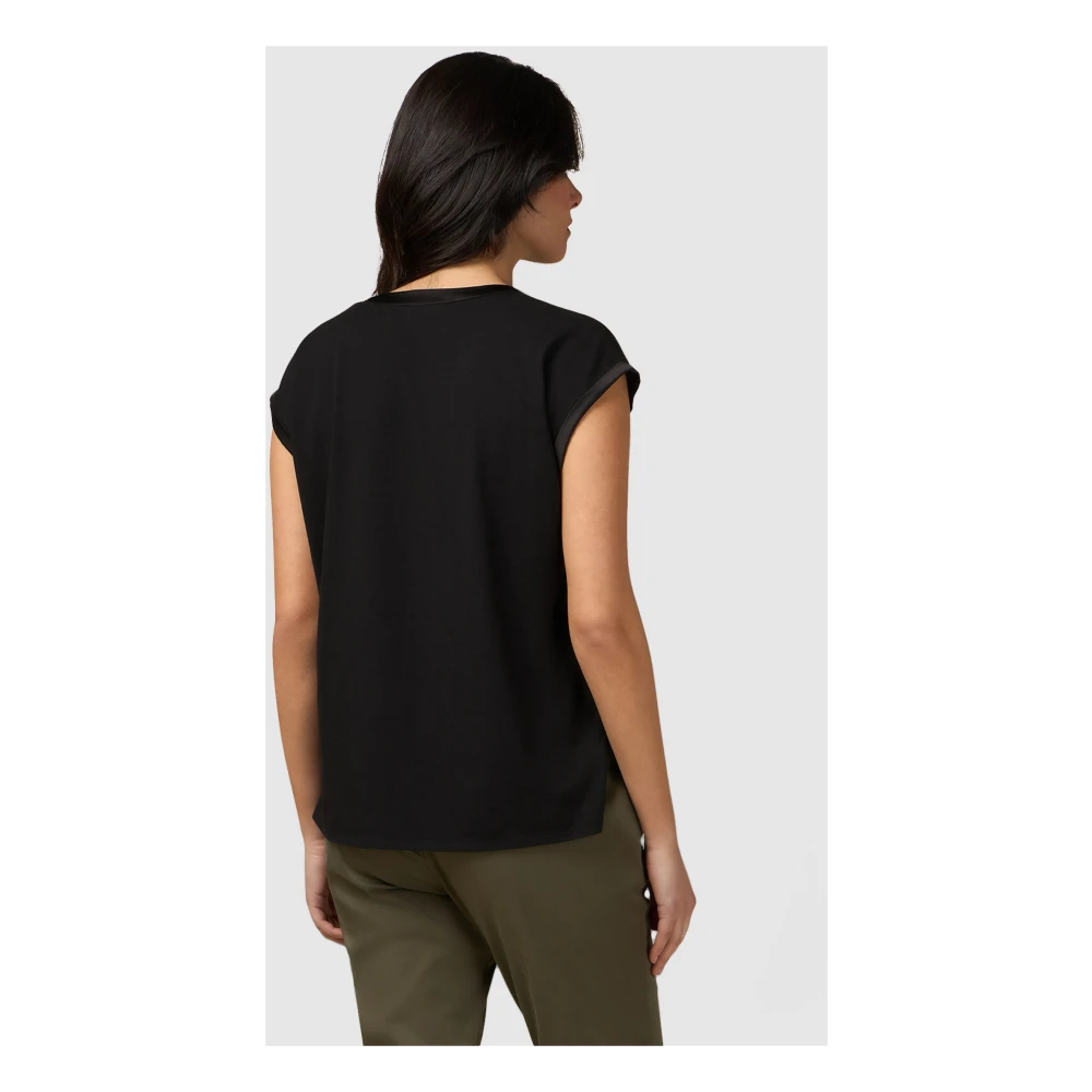 Oltre V-hals T-shirt van twee materialen Black Dames