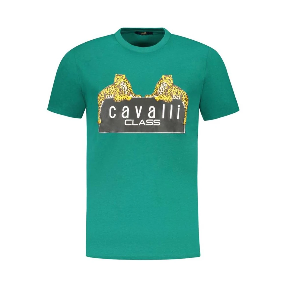 Cavalli Class Men's Green Leopard Print Tee For