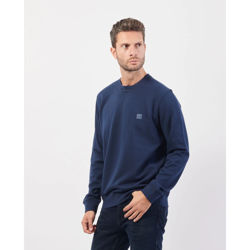 Hugo Boss Blauwe Casual Sweater Franse Terry Logo Blue Heren