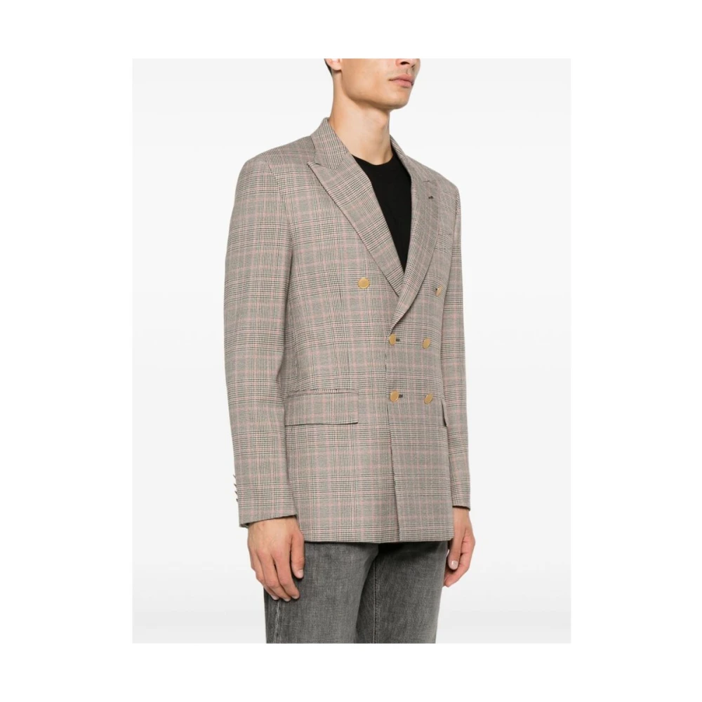 Reveres 1949 Koraalroze Geruite Double-Breasted Jas Beige Heren