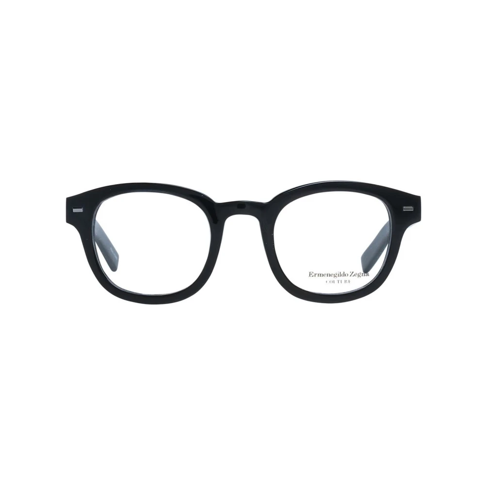 Ermenegildo Zegna Zwarte Ronde Hoorn Optische Frames Black Heren