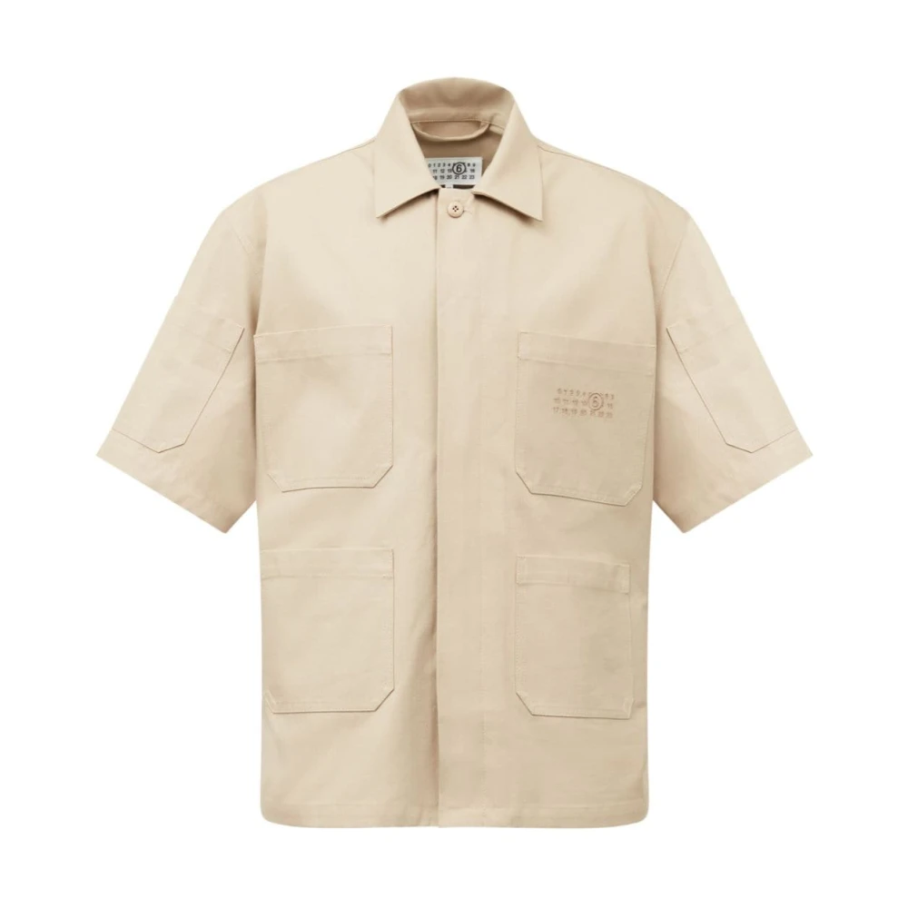 MM6 Maison Margiela Geborduurde katoenen gabardine overhemd Beige Heren