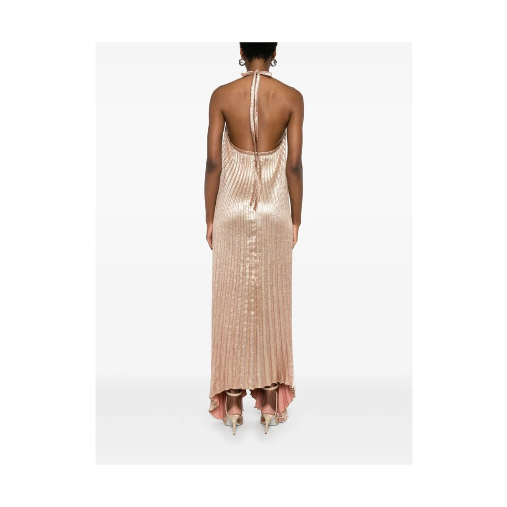 L'idée Metallic Halternek Geplooide Jurk Yellow Dames