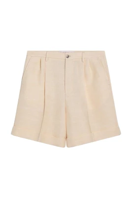 Pleated Linen Blend Shorts